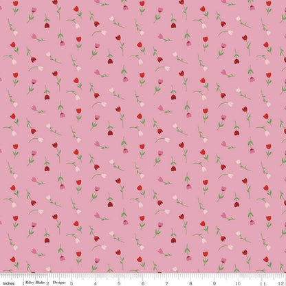 Falling in Love Tulips, - Pink Floral Yardage, Tulips, Pink, Riley Blake,  Cotton Fabric Yardage