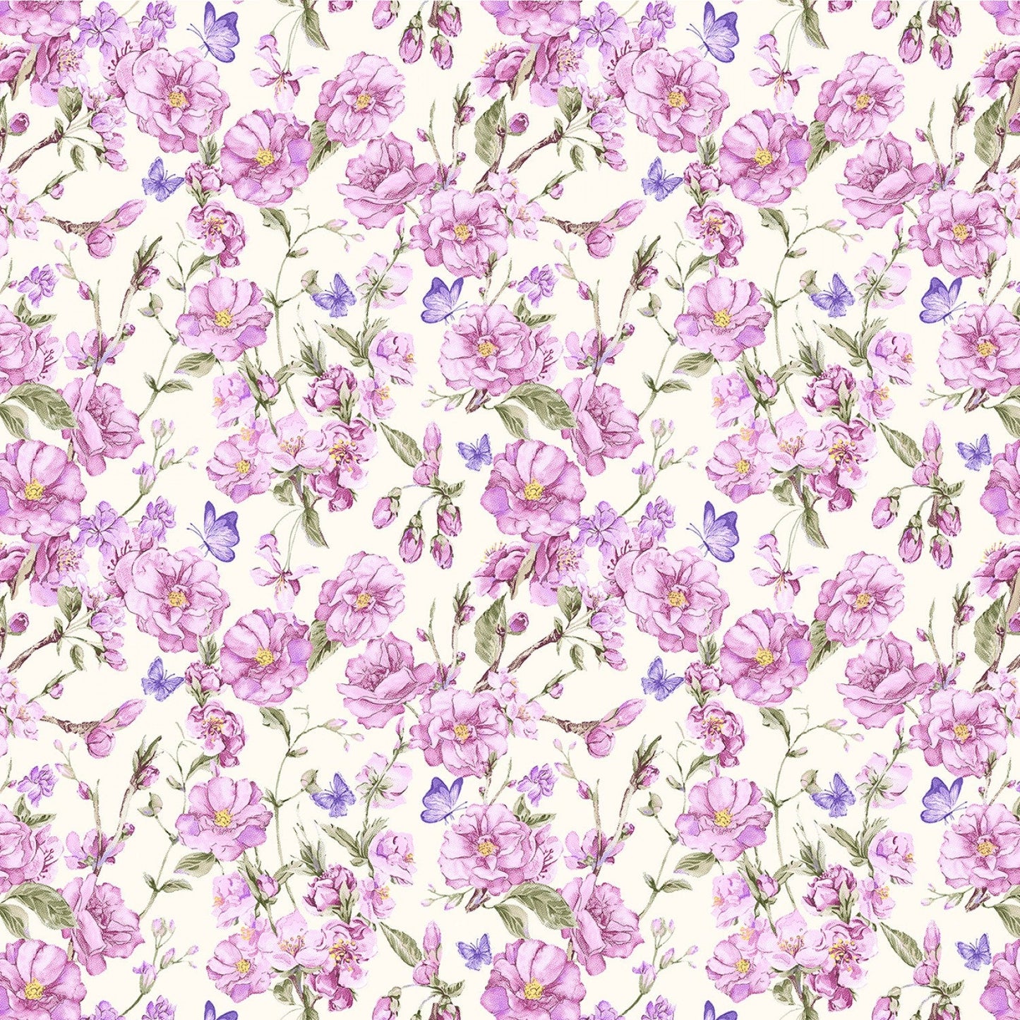 Lavender Floral Yardage - Judy's Bloom, Eleanor Burns, Lavender Anthemy, Benartex, Purple, White, Fabric Yardage