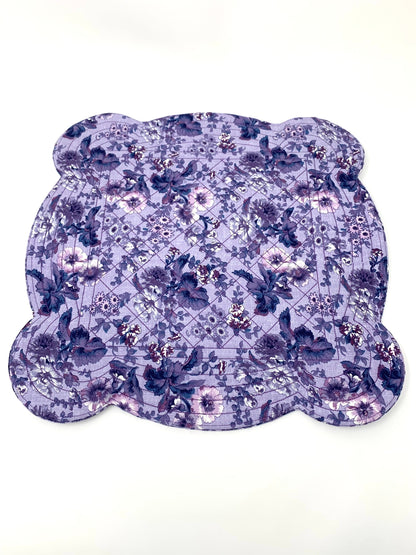 Shabby Chic Purple Scalloped Place Mats, Set of 2, Floral, Scalloped Edge, Mini Quilts, Handmade