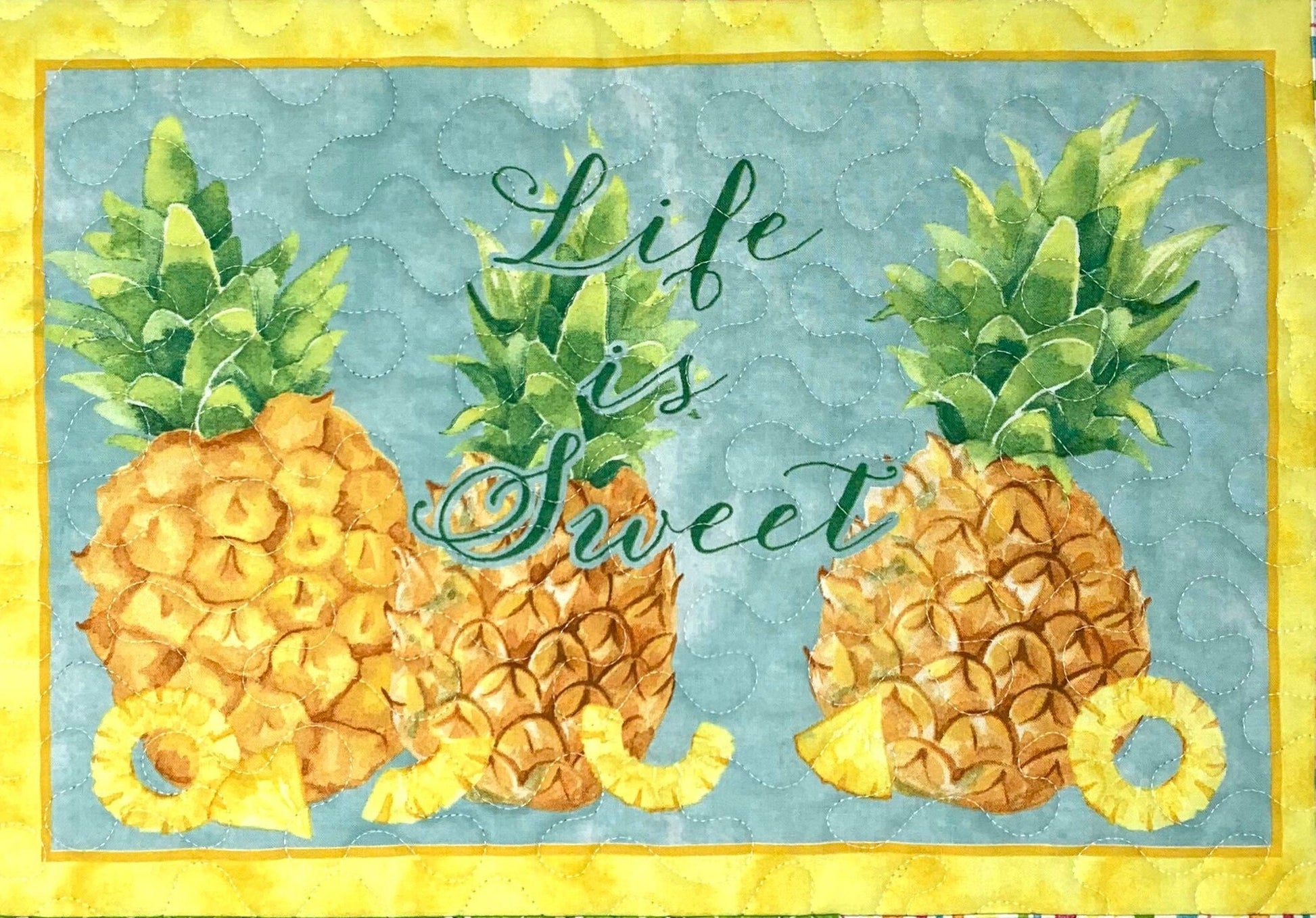 Squeeze the Day - Summer Placemats Fabric Panel, Fruit Decor, Blue, Yellow, Red