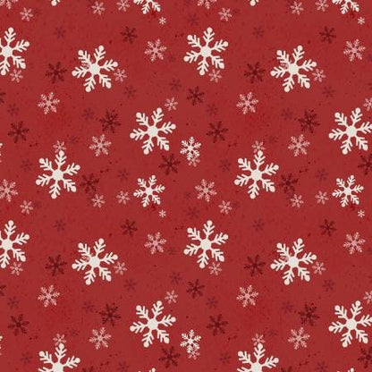 Postcard Christmas - Christmas Fabric, Red Snowflakes, Clothworks, Cotton Yardage