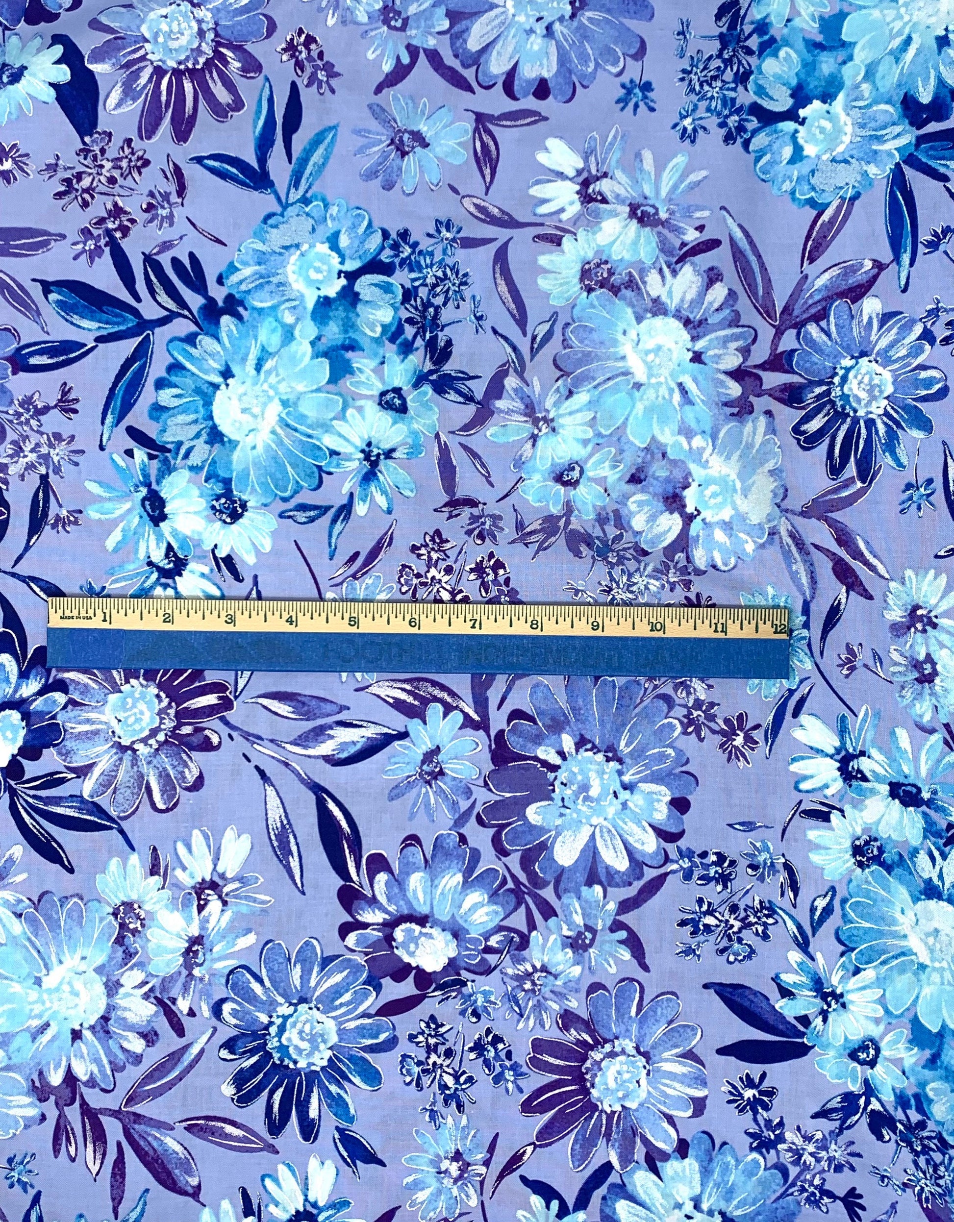 Lilac Twilight Bouquet with Pearl Essence - Floral Yardage, Shimmering Twilight, Purple, Blue, Kanvas Collection, Benartex