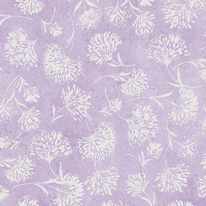 Lilac Shimmery Dandelion with Pearl Essence - Floral Yardage, Shimmering Twilight, Purple, White, Kanvas Collection, Benartex, 12507PB