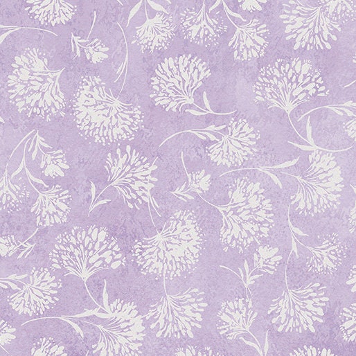 Lilac Shimmery Dandelion with Pearl Essence - Floral Yardage, Shimmering Twilight, Purple, White, Kanvas Collection, Benartex, 12507PB