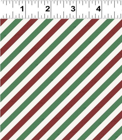 Multi Christmas Diagonal Stripe - Christmas Fabric, Red Green, Postcard Christmas, Clothworks, Cotton Yardage