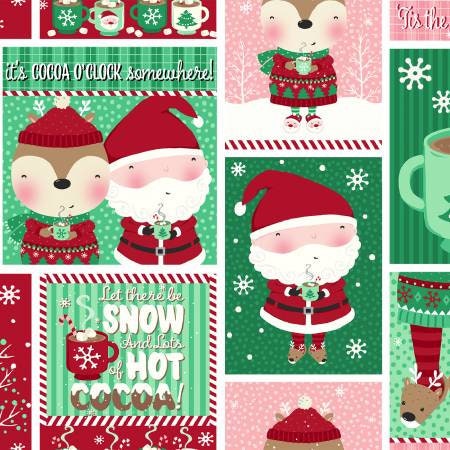 Multi Cocoa Pal Patch - Christmas Fabric, Snow and Hot Cocoa, Santa Claus, Red, Green, White