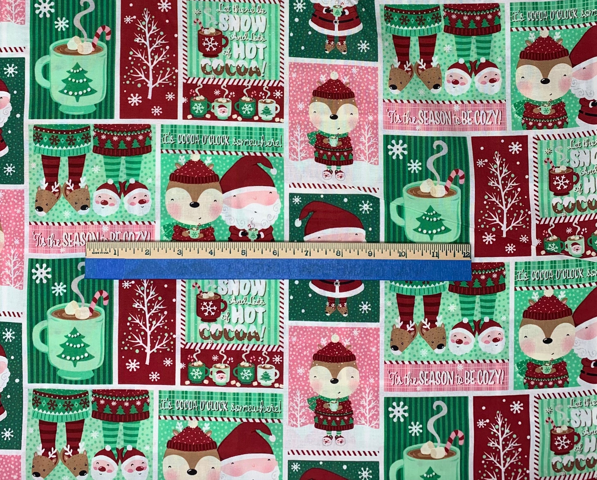 Multi Cocoa Pal Patch - Christmas Fabric, Snow and Hot Cocoa, Santa Claus, Red, Green, White