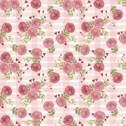 Hugs, Kisses and Special Wishes - Pink Rose Yardage, Valentines Day, Pink, Heart Bouquet, Beth Albert, Cotton Fabric