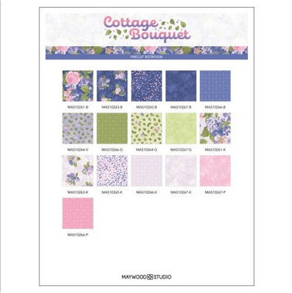 Cottage Bouquet, Pink Blue Fabric Squares, 5 inch Stacker, Charm Pack, Maywood Studio