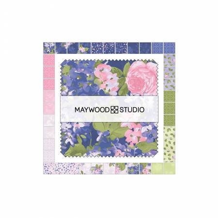 Cottage Bouquet, Pink Blue Fabric Squares, 5 inch Stacker, Charm Pack, Maywood Studio