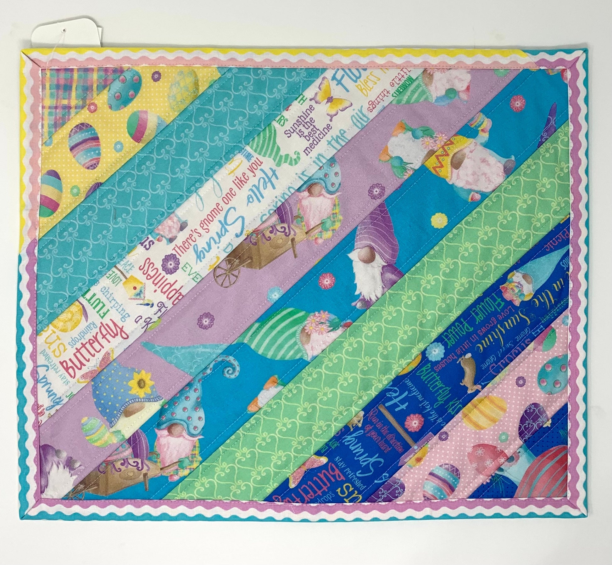 Easter Spring Placemats, Gnomes, Quilts, Set of 4, Easter Eggs, Blue, Yellow, Lavender, Purple