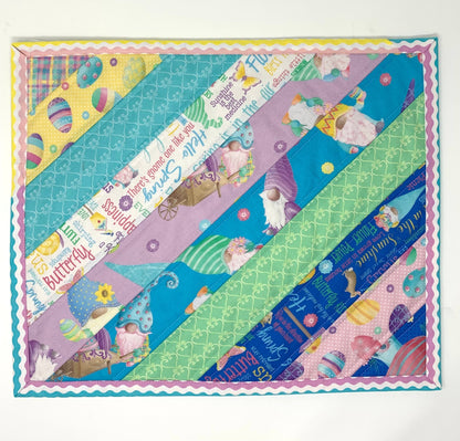 Easter Spring Placemats, Gnomes, Quilts, Set of 4, Easter Eggs, Blue, Yellow, Lavender, Purple