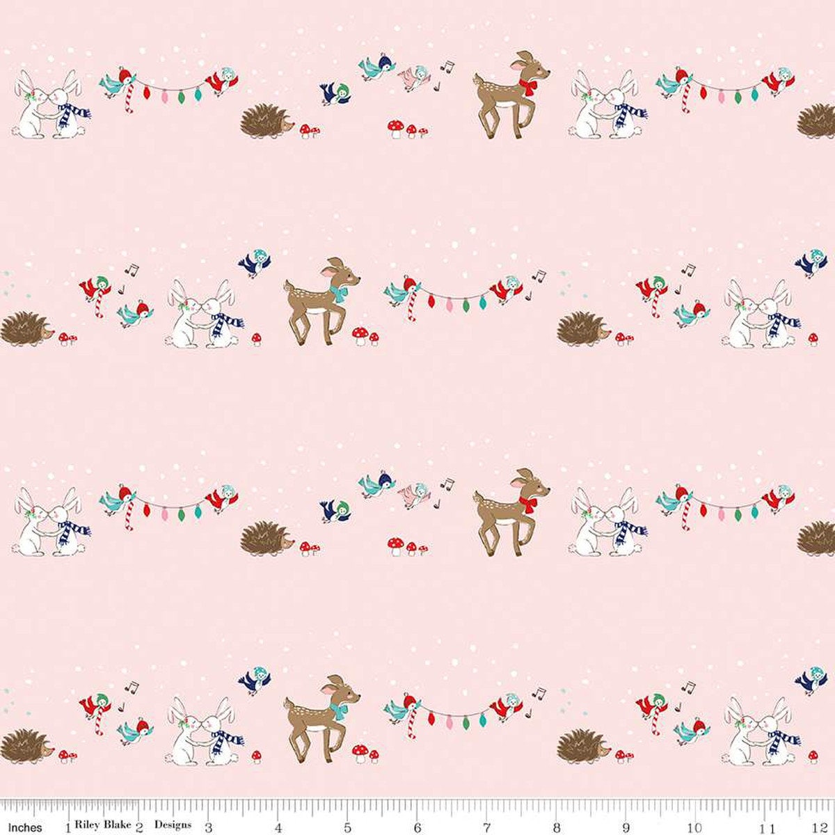 Christmas Pink Yardage, Pixie Noel 2, Deer, Bunnies, Animals, Riley Blake, Fabric Yardage