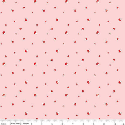 Mushrooms Christmas Pink Red Yardage, Pixie Noel 2, Mushrooms, Riley Blake, Fabric Yardage