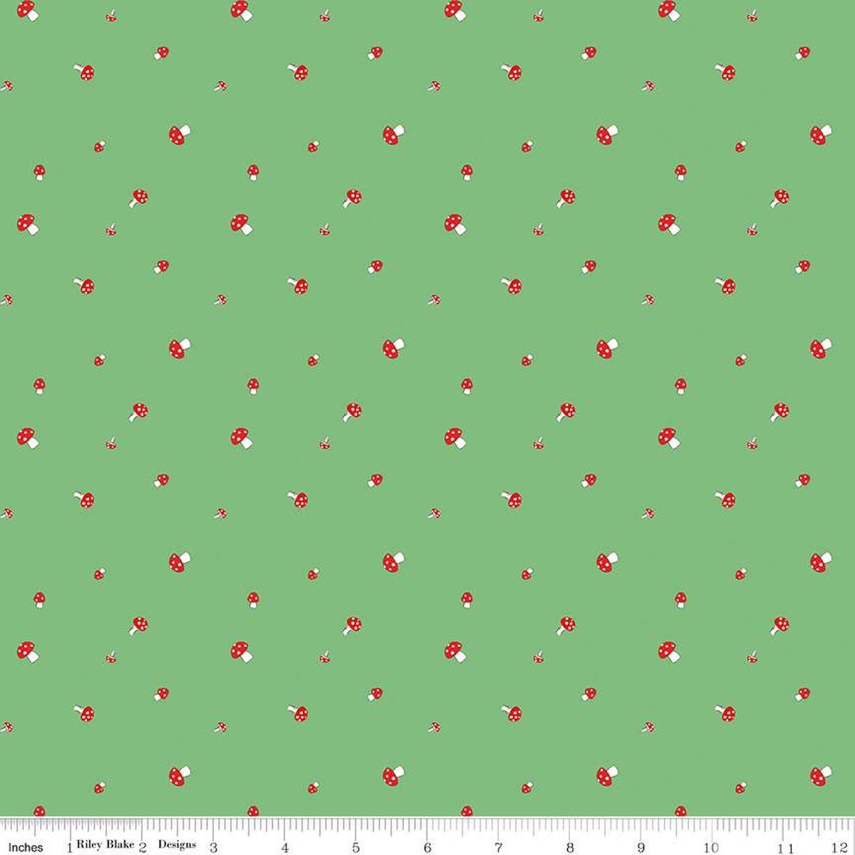 Mushrooms Christmas Green Red Yardage, Pixie Noel 2, Mushrooms, Riley Blake, Fabric Yardage