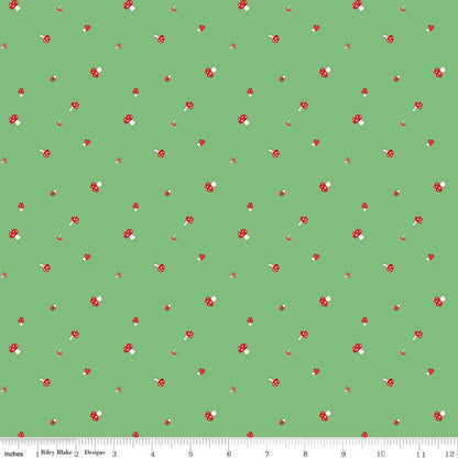 Mushrooms Christmas Green Red Yardage, Pixie Noel 2, Mushrooms, Riley Blake, Fabric Yardage