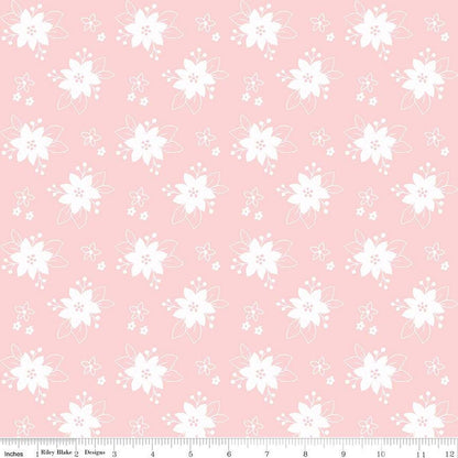 Pink Floral Yardage, Pixie Noel 2, Christmas Pink Yardage, Riley Blake, Fabric Yardage