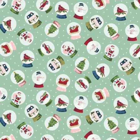 Snowglobes Christmas Yardage, Seaglass Green, Christmas Village Houses, Riley Blake, Katherine Lenius, Fabric Yardage