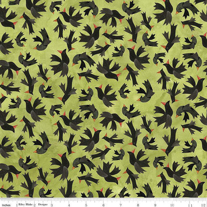 Halloween Green Bird Yardage, Halloween Whimsy, Riley Blake, Fabric Yardage