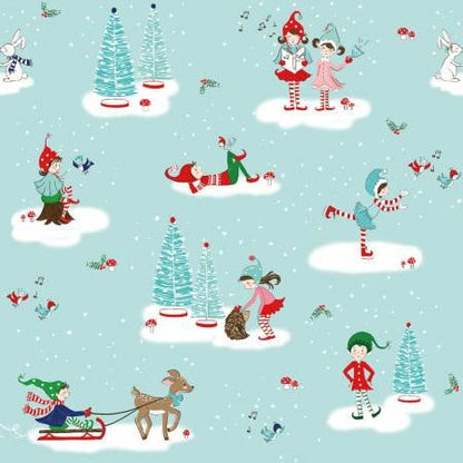 Christmas Blue Yardage, Pixie Noel 2, Elves, Riley Blake, Fabric Yardage