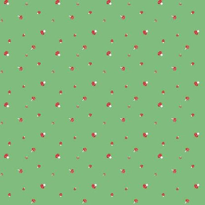 Mushrooms Christmas Green Red Yardage, Pixie Noel 2, Mushrooms, Riley Blake, Fabric Yardage