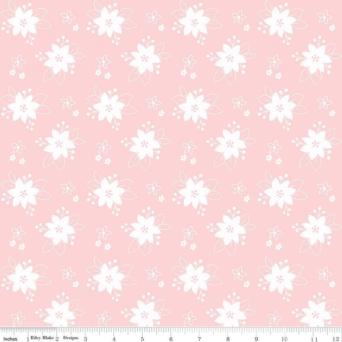 Pink Floral Yardage, Pixie Noel 2, Christmas Pink Yardage, Riley Blake, Fabric Yardage