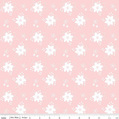 Pink Floral Yardage, Pixie Noel 2, Christmas Pink Yardage, Riley Blake, Fabric Yardage